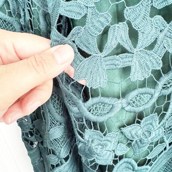 Lovers & Friends x Revolve Caspian Shift Dress Hunter Green Lace Racerback XS - Picture 13 of 14